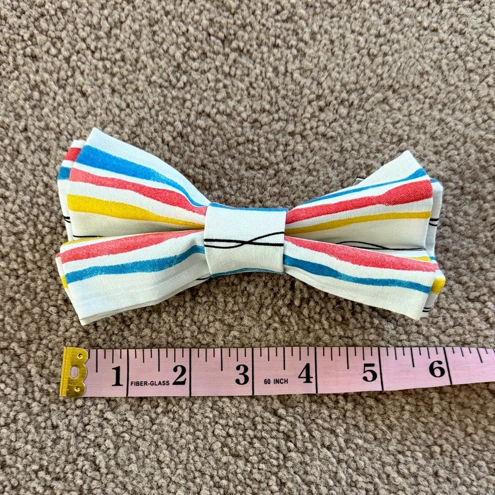 Striped Multicolor Dog Bow Tie Collar Accessory - White Base